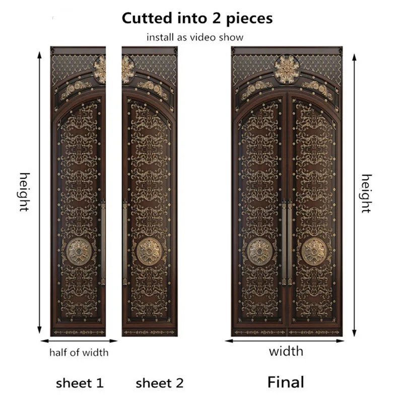 Пользовательские размеры 3D наклоняющаяся башня двери наклейки поделки ПВХ ремонт дверей дома наклейки самоклеющиеся обои для гостиной плакат - Цвет: 027-cutted into 2pcs