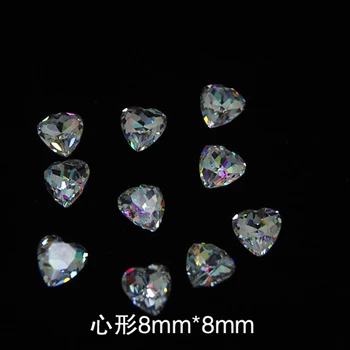 

5PCS 3D V-Bottomed 8MM Heart Shape Shiny Clear Diamond Nail Art Rhinestones Decals Crystal Gem DIY Salon