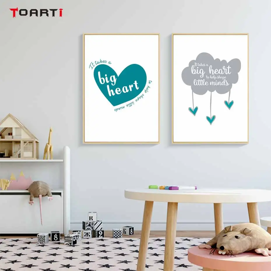 

Teacher Gift Posters Prints Posters Cartoon Big Heart Quotes Canvas Painting On The Wall Modern Art Pictures Kids Room home Deco