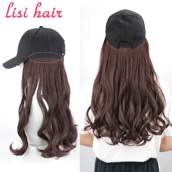 

New Long Straight / Wavy Hat Wig Black Brown Multicolor With Wig And Hat Natural Connection Synthetic Hair Female Full Headdress
