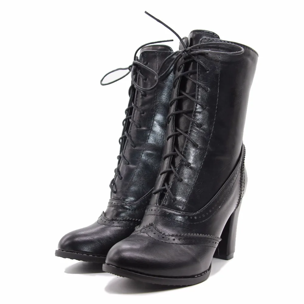Большой размер 43; теплая Женская обувь с перфорацией типа «броги»; Модные женские ботильоны на высоком каблуке со шнурками; осенне-зимняя женская обувь; ботинки