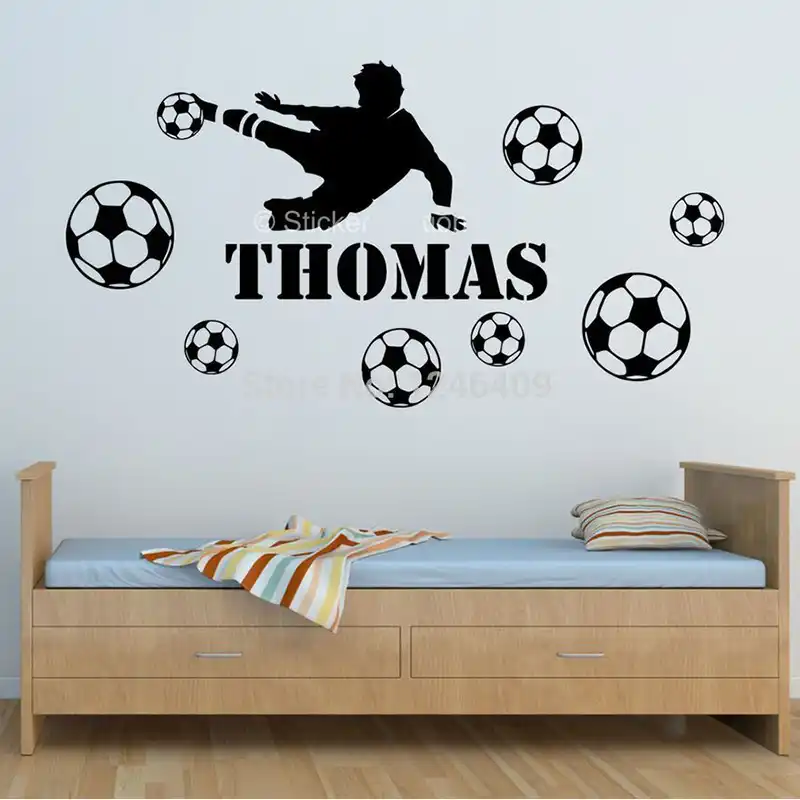 Сделанный заказчиком футболист дети бусинки для создания персонального имени спальня настенная декалькомания наклейки на обои стикер-вы выберите имя для надписи на наклейке