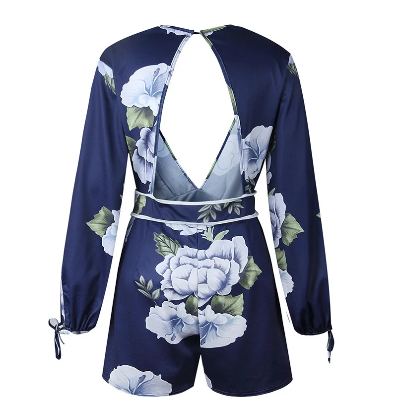 Women Jumpsuit Deep V Neck Sexy Backless Playsuit Print Lace Up Romper Long Sleeve 2019 Summer Casual Loose Ruffle Playsuit 2019 Women Jumpsuit Deep V Neck Sexy Backless Playsuit Print Lace Up Romper Long Sleeve 2019 Summer Casual Loose Ruffle Playsuit 2019