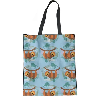 

NoisydesignsCanvas Handbag Linen Coth Bag for Teenage Girls Reusable Folding Shopping Bag Cartoon Sloth Print Women Handbags New
