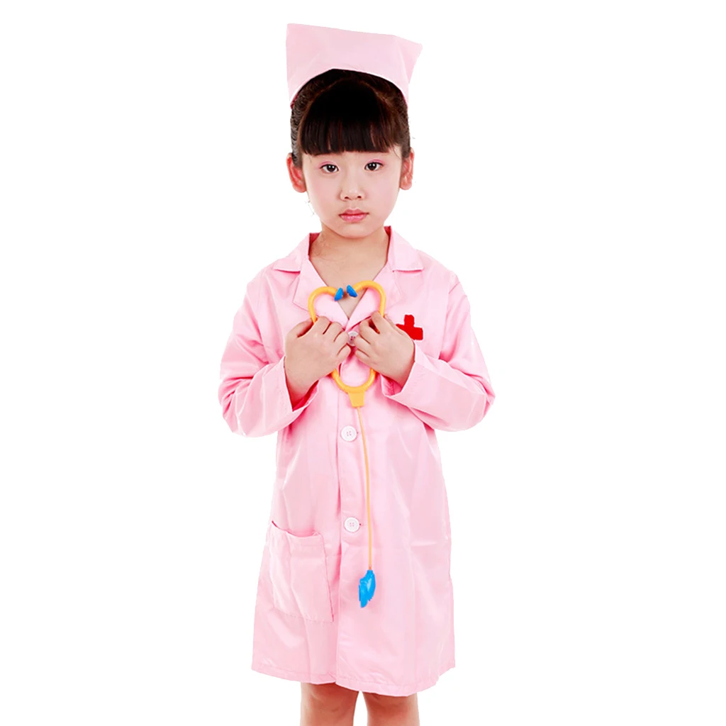 Unisex Kids Boys Girls Doctor Surgeon Halloween Cosplay Dress up Coat with Cap Nurse Play Tools Set Outfits