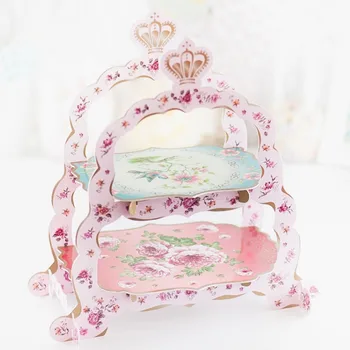 

Paper Cake Stand Pink Flower Wedding Dessert Cardboard Stand Tea Time Candy Dish Baby Shower Party Supplies 2 Tier