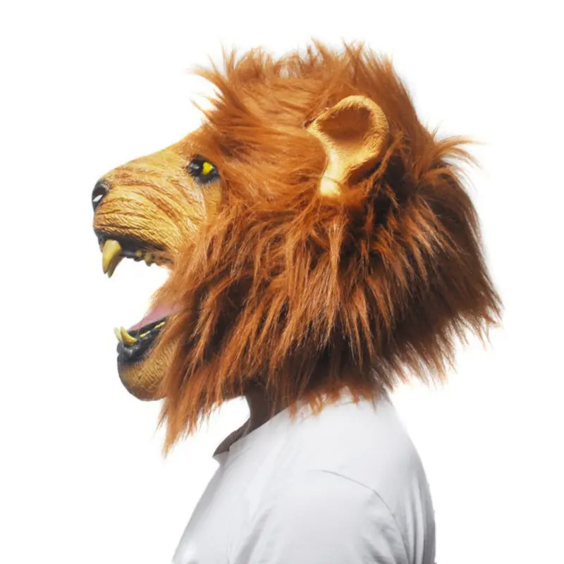 

Halloween Props Adult Angry Lion Head Masks Animal Masquerade Rubber Silicone Face Mask Fancy Accessories hxfA810