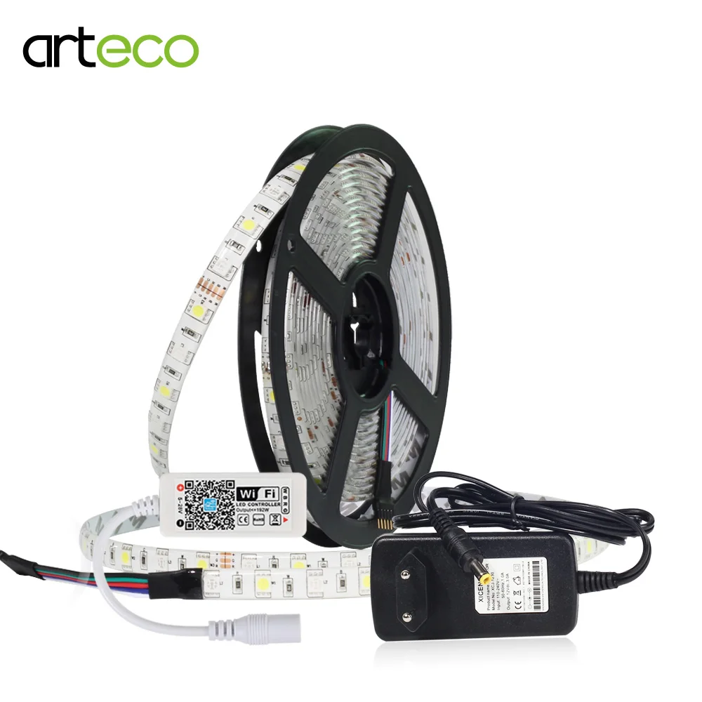 

5M 60LEDs/m DC12V RGBW RGBWW LED Strip Mini Wifi Controller + Adapter IP20/ IP65 Waterproof Diode Tape Light Support Music Alexa