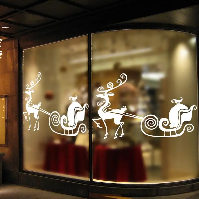 

white newest Father Christmas Santa Claus Elk holiday party decoration wall sticker shop store window door sticker mural art