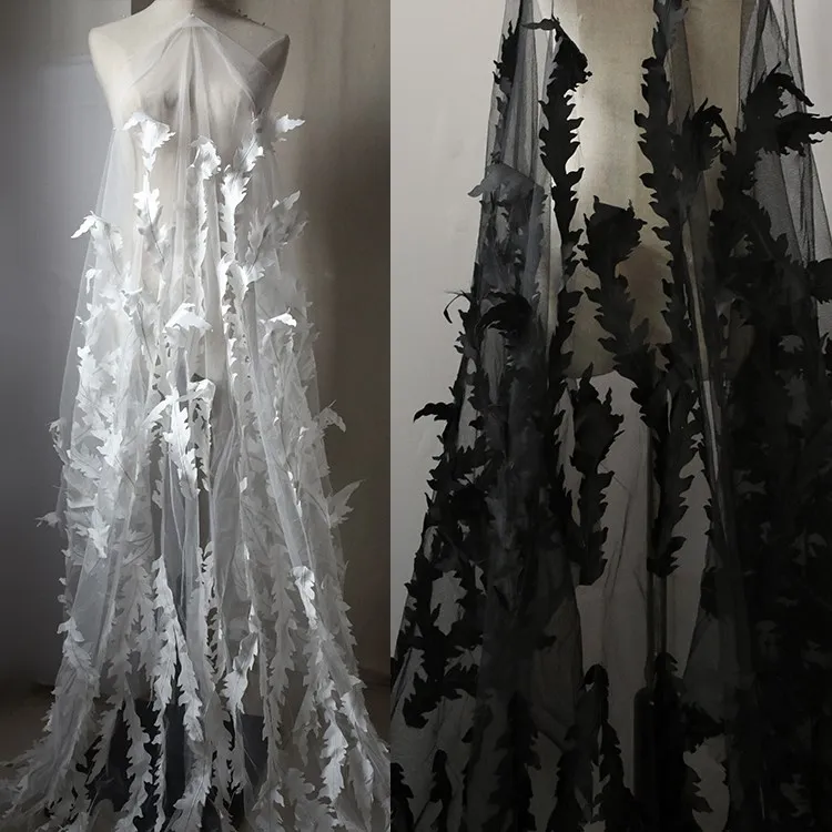 

Exquisite three-dimensional feather hollow mesh perspective lace pattern embroidery dress mesh curtain fabric