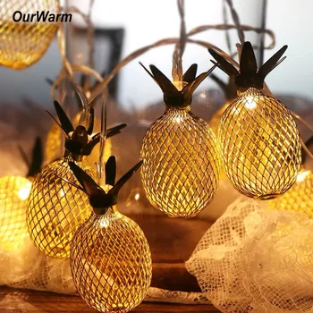 

OurWarm Metal 1.6M LED String Lights for Hawaiian Party Decoration Drop 10pcs Pineapple String Lights for Birthday Wedding Party