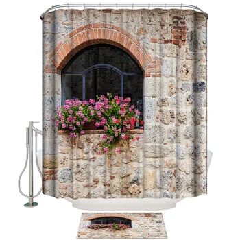 

Stone Gothic Stone House Shower Curtain Bath Sets With Rugs Bathroom Accessory Sets Waterproof Bathroom Rings Women Cloth