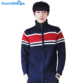 

Knitted Cardigan Men 2017 Autumn New Fashion Turtleneck Striped Thick Knitwear Knitted Mens Cardigans Sweater Coat Teenager