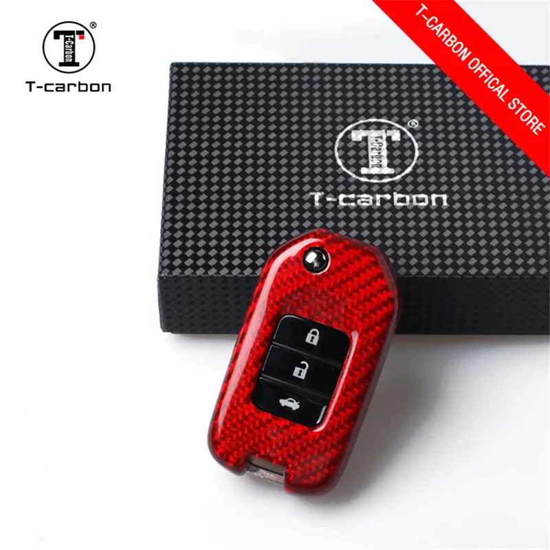 

Red Carbon Fiber Car Key Case Protective Shell Styling Bag Box For Honda three-key modification protects the key case