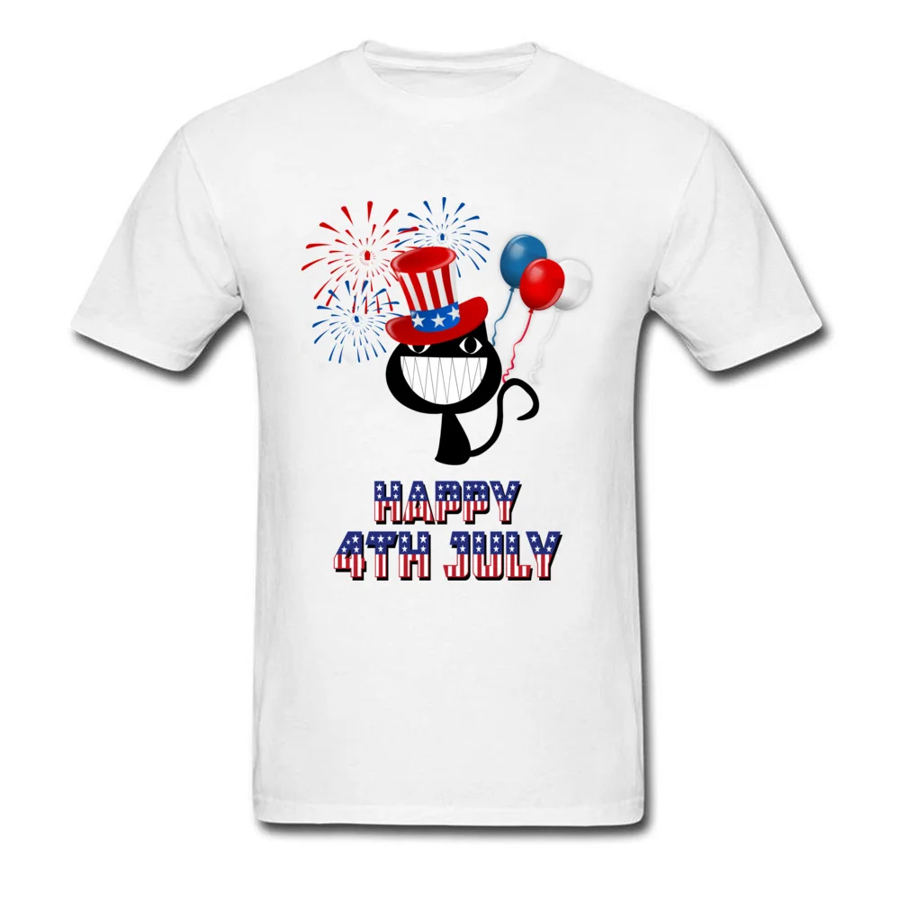 Family comfortable Round Collar Tshirts Summer Tops Tees Short Sleeve for Adult Discount 100% Cotton Camisa Top T-shirts Happy 4th of July Cat Independence Day white
