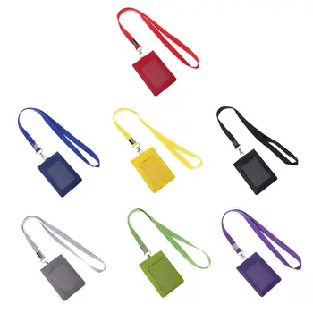 

Fashion Men Women Leather Business ID Card Badge Holder Small Casual Lanyard Bus Cards Case Holder Organizer Bag 7 Colors New