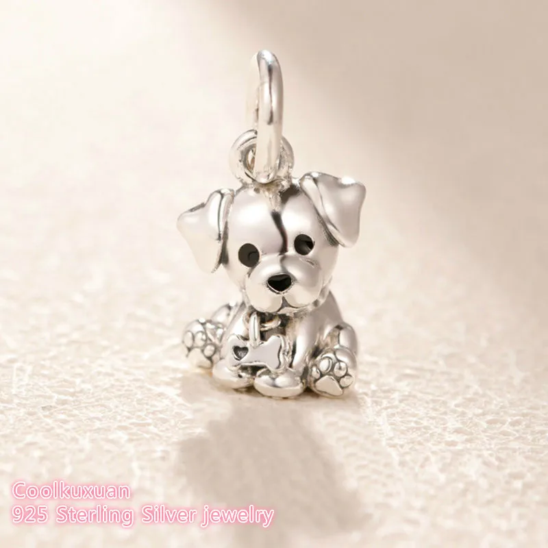 

2019 Mother's Day 100% 925 Sterling Silver Labrador Puppy Dangle Charm beads Fits Original brand bracelets Jewelry Making