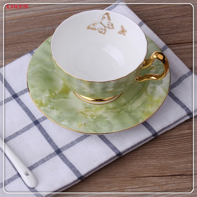 1 Set Creative Hand-drawn Ceramic Coffee Cup With Saucer European Style Coffee Cup Marble Pattern Ceramic Milk Cup 6ZDZ486