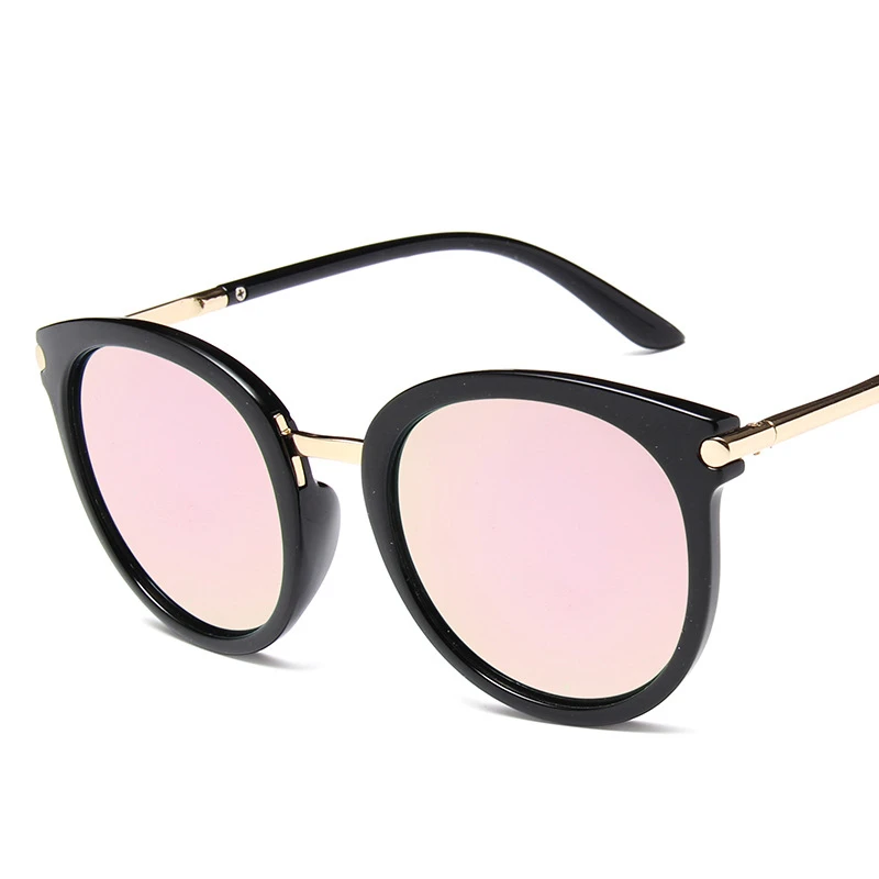Новые женские очки для вождения зеркала Винтаж для женщин Светоотражающие Плоские линзы солнцезащитные женские очки оculos UV400 - Цвет линз: Black Pink