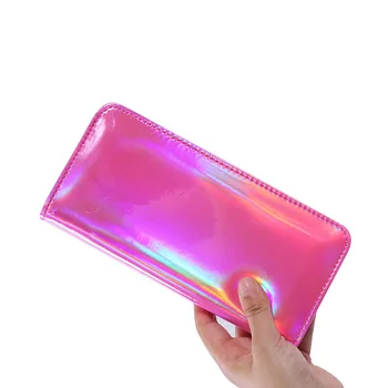 

7PCS / LOT Holographic Wallet for Women Long Clutch Female Purse Laser Bag Girls Zipper Coin Purse ID Holder Women Wallets