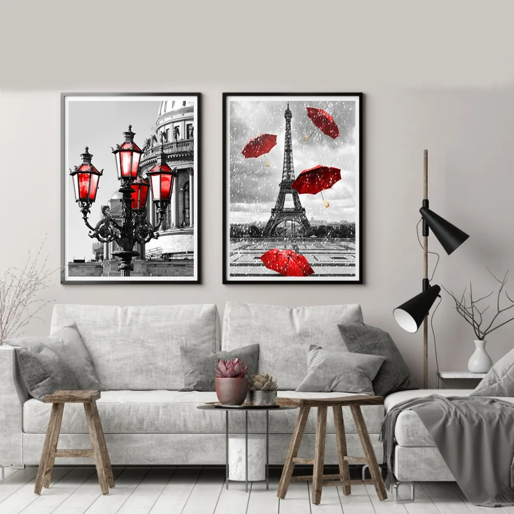 Black-and-White-Tower-Red-Umbrella-Canvas-Painting-Paris-Street-Wall-Art-Poster-Prints-Decorative-Picture (2)