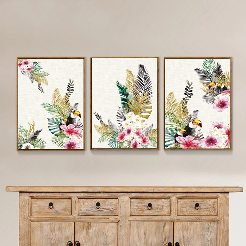 Estilo-chin-s-Da-Flor-Da-Aguarela-e-Aves-Tucano-Animais-Pintura-Da-Lona-Decora-o (1)