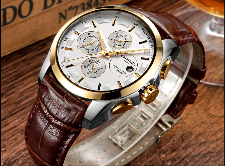 Карнавал Мужские автоматические деловые часы лучший бренд класса люкс погружения 30 М Спорт повседневное сталь наручные часы Relogio masculino