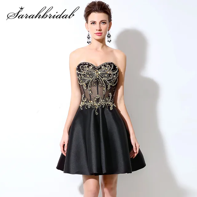 Black and Gold Mini Prom Dresses