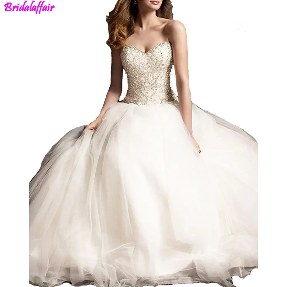 

Luxury Beads Crystal A-Line Wedding Dress Romantic Appliques Princess Wedding dress Celebrity Bridal Gown vestido De Noival