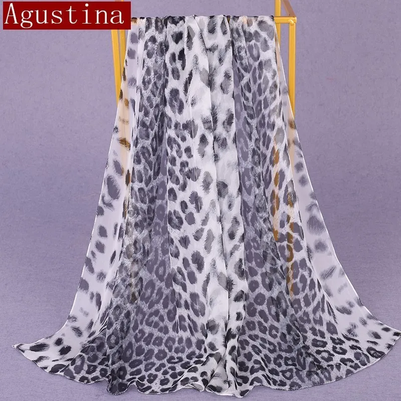 100% шелковый шарф с леопардовым принтом градиентный женский модный хиджаб зимний
