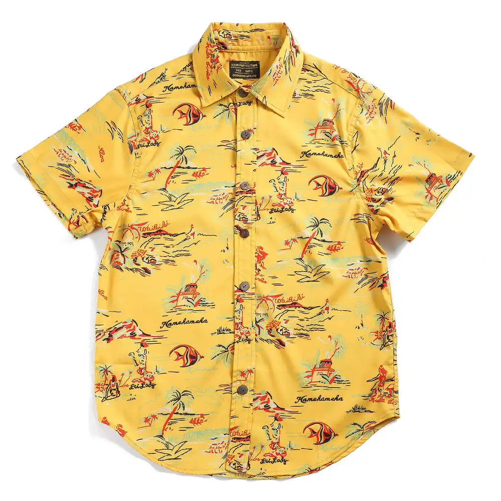 Летняя Новинка, гавайская Мужская рубашка Aloha, остров, праздник, короткий рукав, модная повседневная мужская рубашка, гавайская рубашка с принтом "кокосовое дерево" - Цвет: yellow