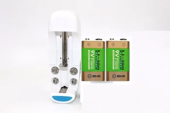 

2 pcs 9v 800mAh li-ion lithium Rechargeable 9 Volt Battery + AA AAA 18650 14500 CR123A charger set