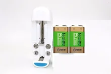 2 pcs 9v  800mAh li-ion lithium Rechargeable 9 Volt Battery + AA AAA 18650 14500 CR123A charger set