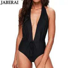 JABERAI пикантные Одна деталь Купальник Черный насыщенный Для женщин купальники монокини с пуш-апом глубоким v-образным вырезом ванный Комплект женский комбидресс на бретелях