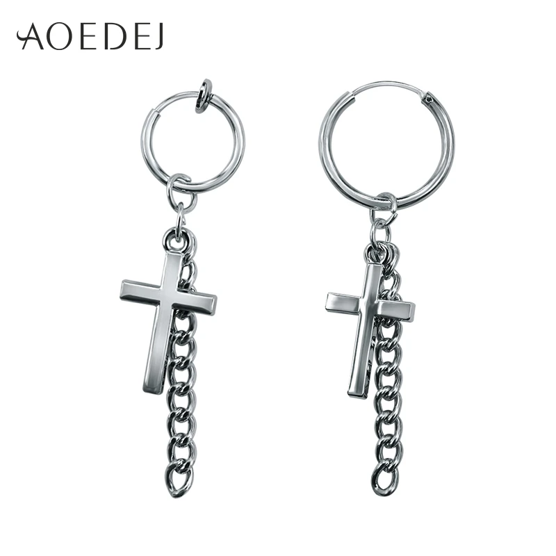

AOEDEJ Cross Small Hoop Earrings For Men Women Korean Earrings Men Tassels Hanging Earring Non Piercing Earrings Creolen