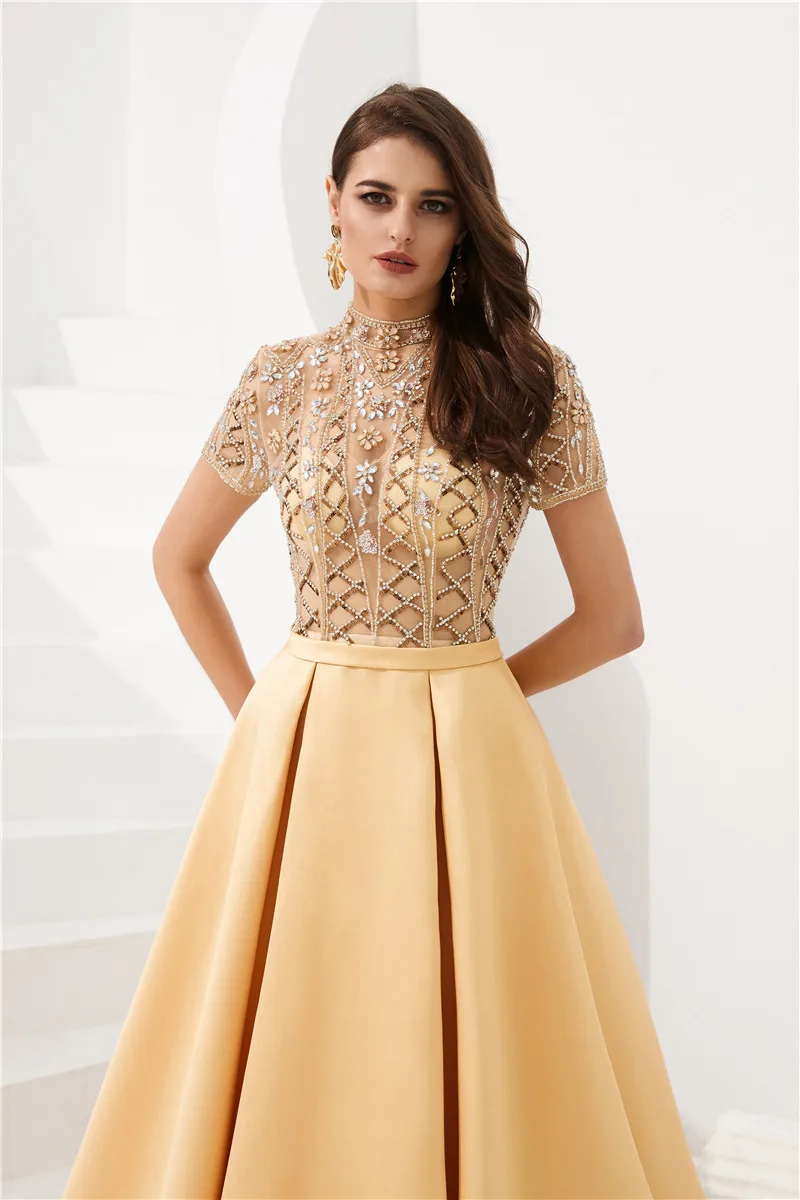 Золотые вечерние платья modabelle Vestido Elegante Mujer De Noche с высоким воротником атласное