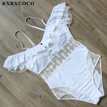 RXRXCOCO, сдельный купальник, женский сексуальный пуш-ап купальник, белый кружевной купальник, Женский монокини с рюшами, полый купальник