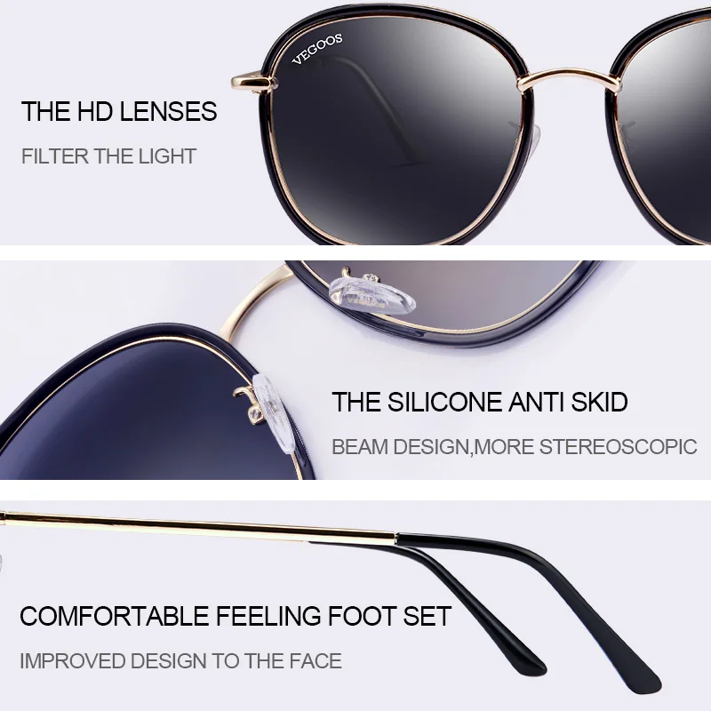 VEGOOS, поляризационные, круглые, квадратные, солнцезащитные очки для женщин, цветные линзы, фирменный дизайн, модные, Ретро стиль, Полароид, солнцезащитные очки для женщин#6118