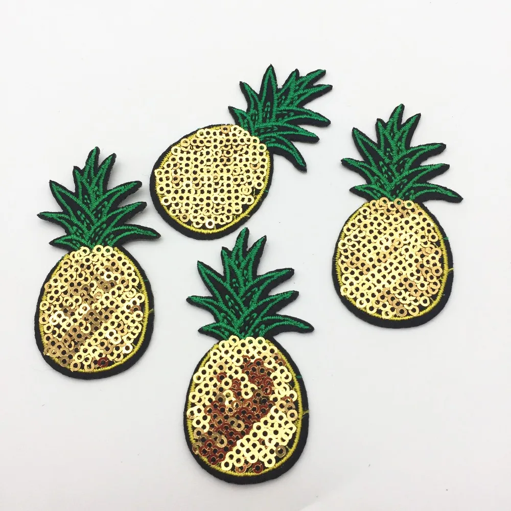 100pcs Sequins Iron on Pineapple Patches Fruits Embroidery Sewing