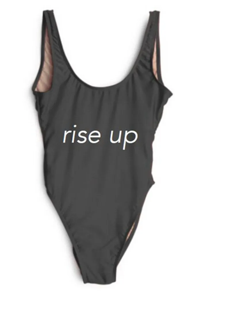 Rise up One Piece Swimsuit 2017 Sexy Thong Funny Printed Swimwear Women