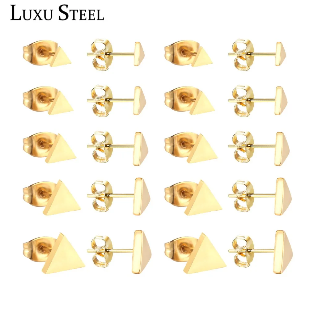 Люксу стали оптом ювелирные изделия подарок Размер от 4 мм до 8 мм из нержавеющей стали треугольные серьги гвоздики для женщин/девушек