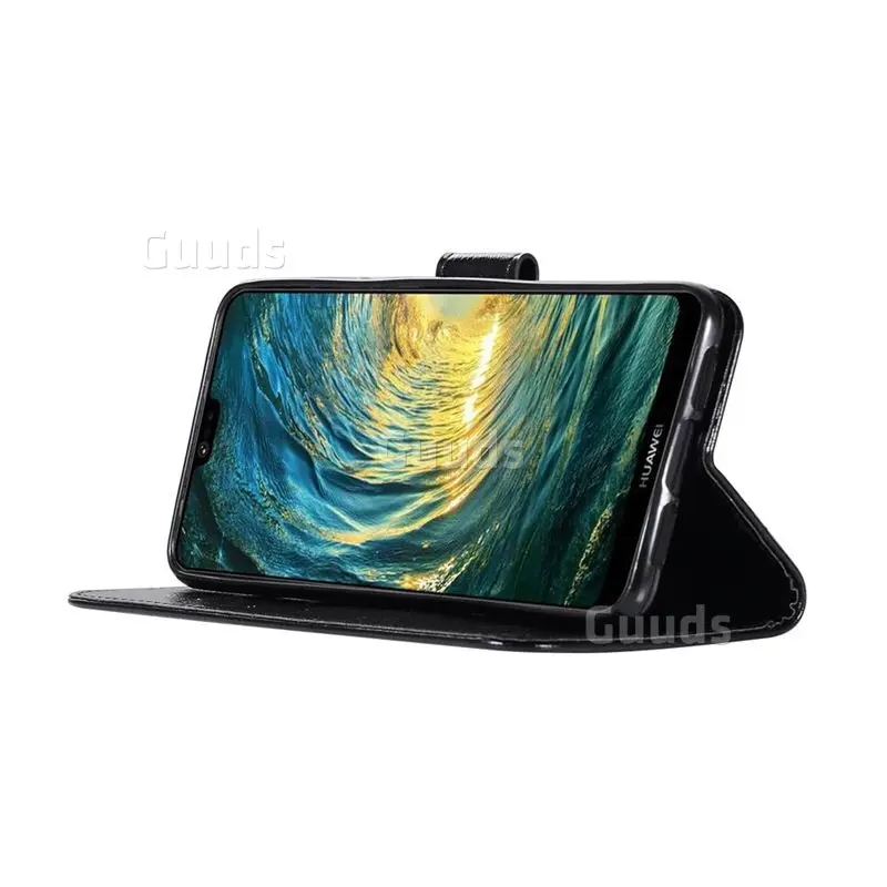 Luxury Retro Leather Wallet Case for Huawei P20 Pro - Black