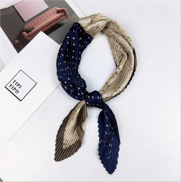 30 Cashew Navy Blue Плиссированный небольшой квадратный шарф, сморщенный Шелковый платок, женский квадратный шарф с принтом, небольшой сморщенный декоративный платок - Цвет: 30 Cashew Navy Blue