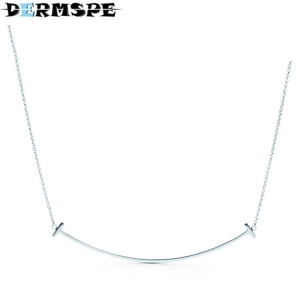 

DERMSPE TIFF 925 Sterling Silver Bar Pendant Necklaces for Men / Women Genuine Ribbon Tiff Necklace Fashion Jewelry Gift