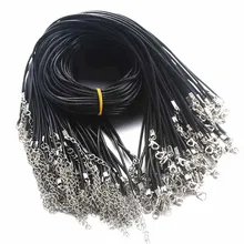 10pcs/lot 50cm 60cm Black Leather Chain Necklace 55cm + 5cm Extension Chain Lobster Clasp DIY Jewelry Accessories Wholesale 2mm
