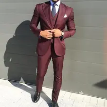 Итальянская Стиль бордовый мужские свадебные Пром ужин костюмы 3 предмета Комплект со смокингом жениха шафер Жених костюм Terno обувь, изготавливаемая на заказ