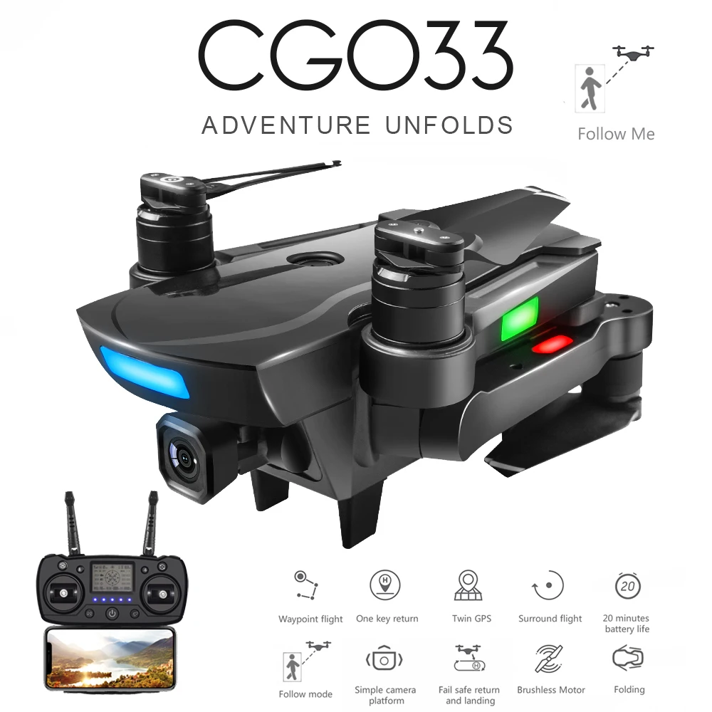 

CG033 GPS Brushless RC Quadcopter with 1080P HD FPV WIFI Gimbal Camera/No Camera Altitude Hold Foldable RC Drone Helicopter