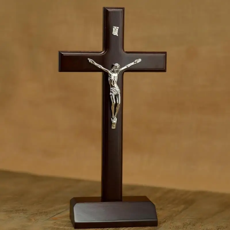 

28CM large --TOP Christianism Home Decor Jesus Christ On Cross the crucifixion Crucifix Religious wooden table statue