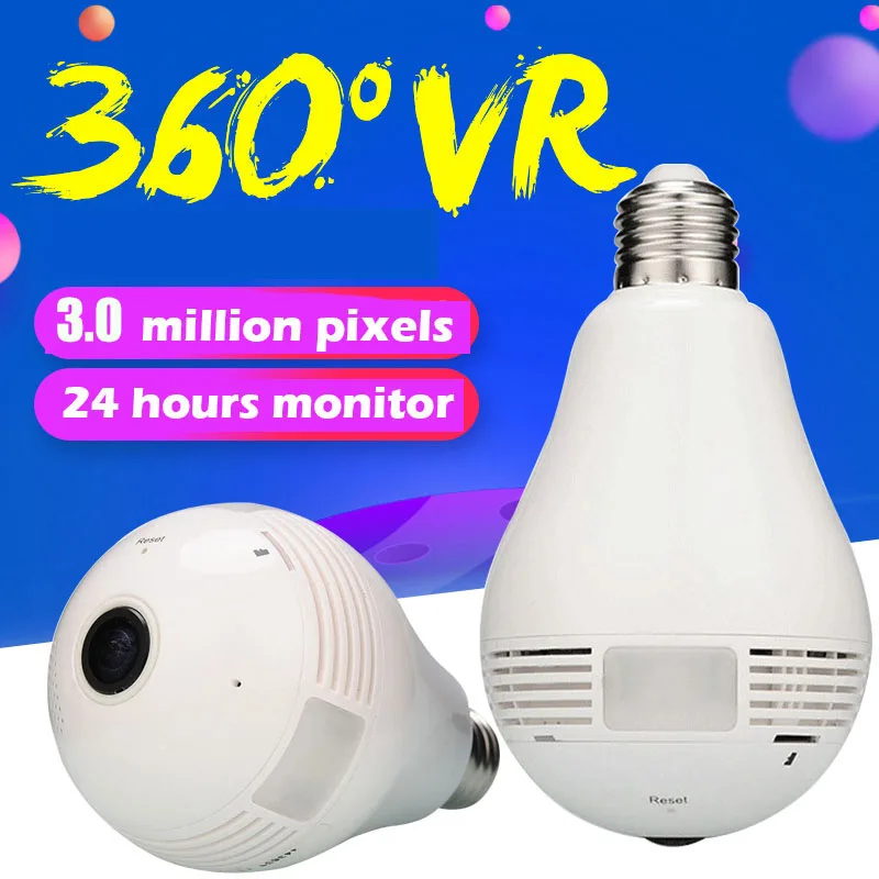 960P 3.0MP 360 Degree Bulb Light Wifi IP Camera Full View Fisheye