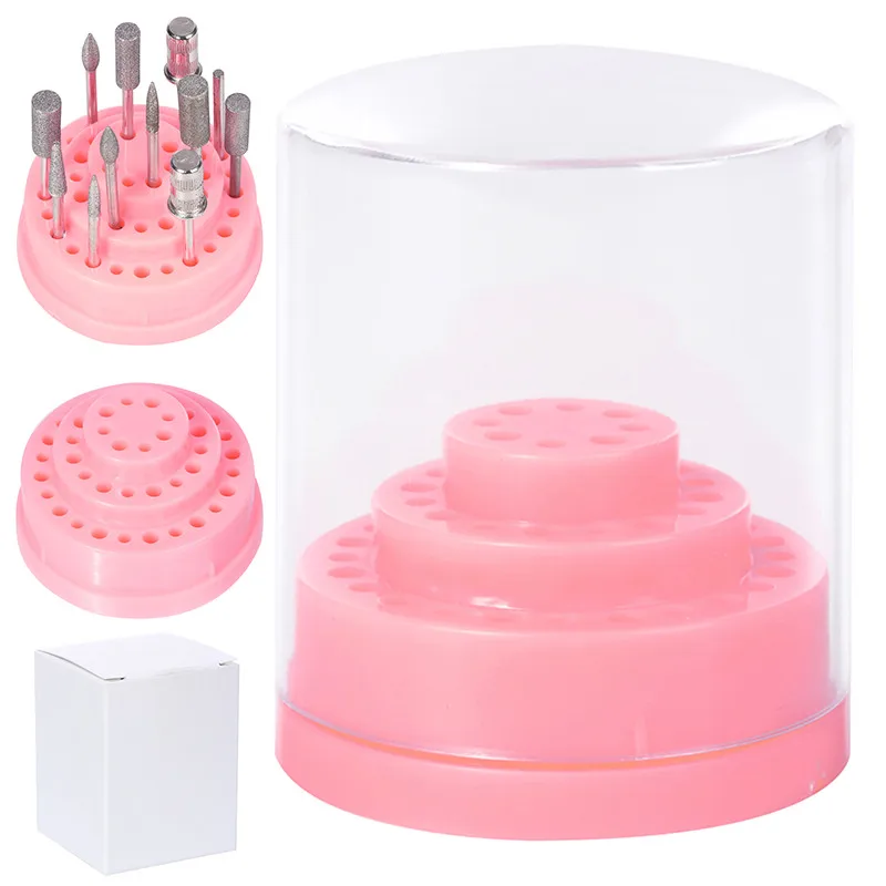 1 Set 48 Holes Pink Nail Drill Bits Holder Stand Display Nail Drill Bit Box Organizer Container Manicure Tool